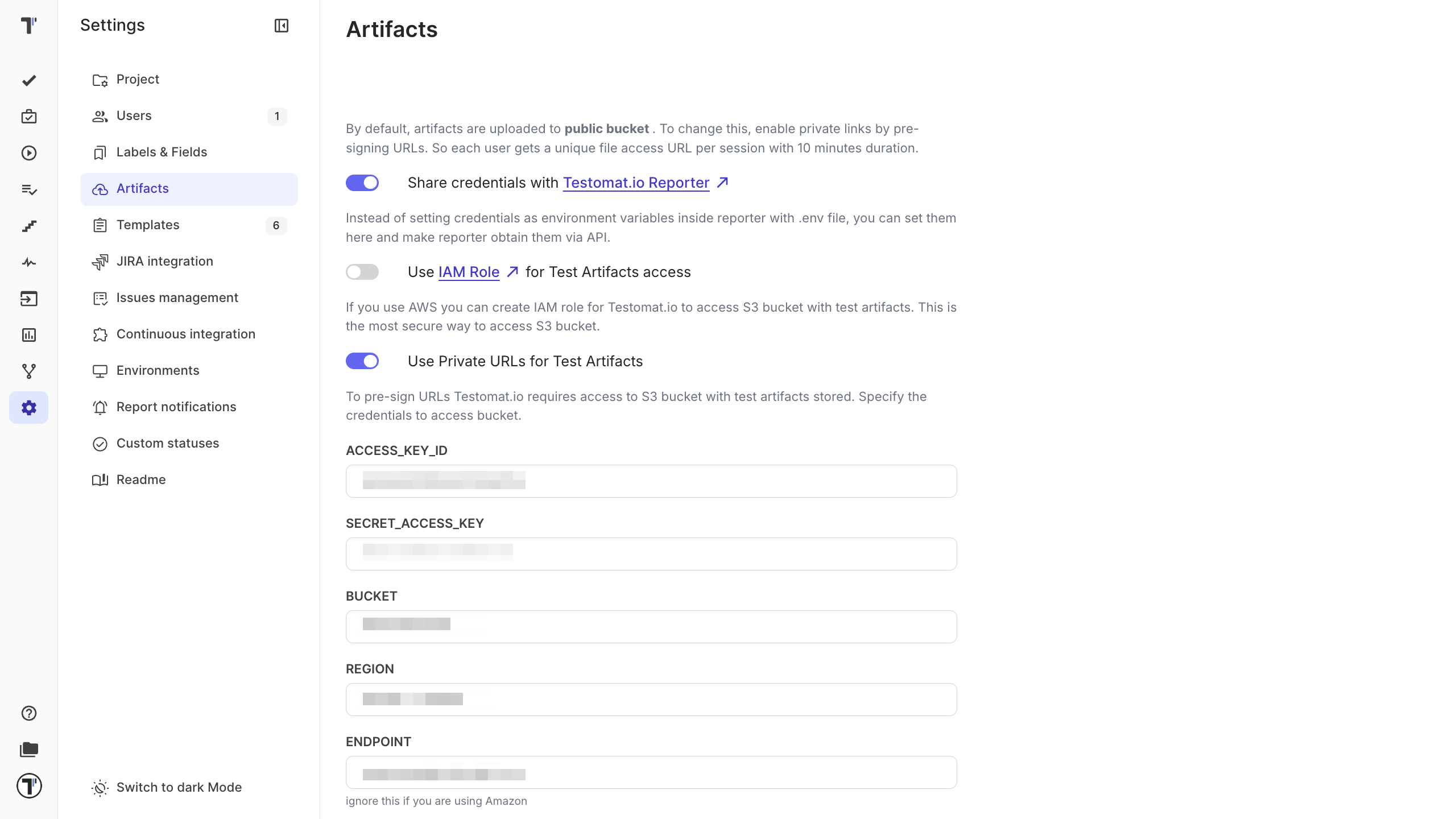 Testomatio artifacts setup
