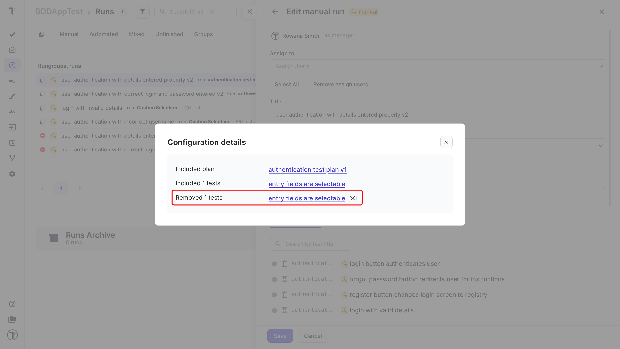 Removing a deleted test from test configuration