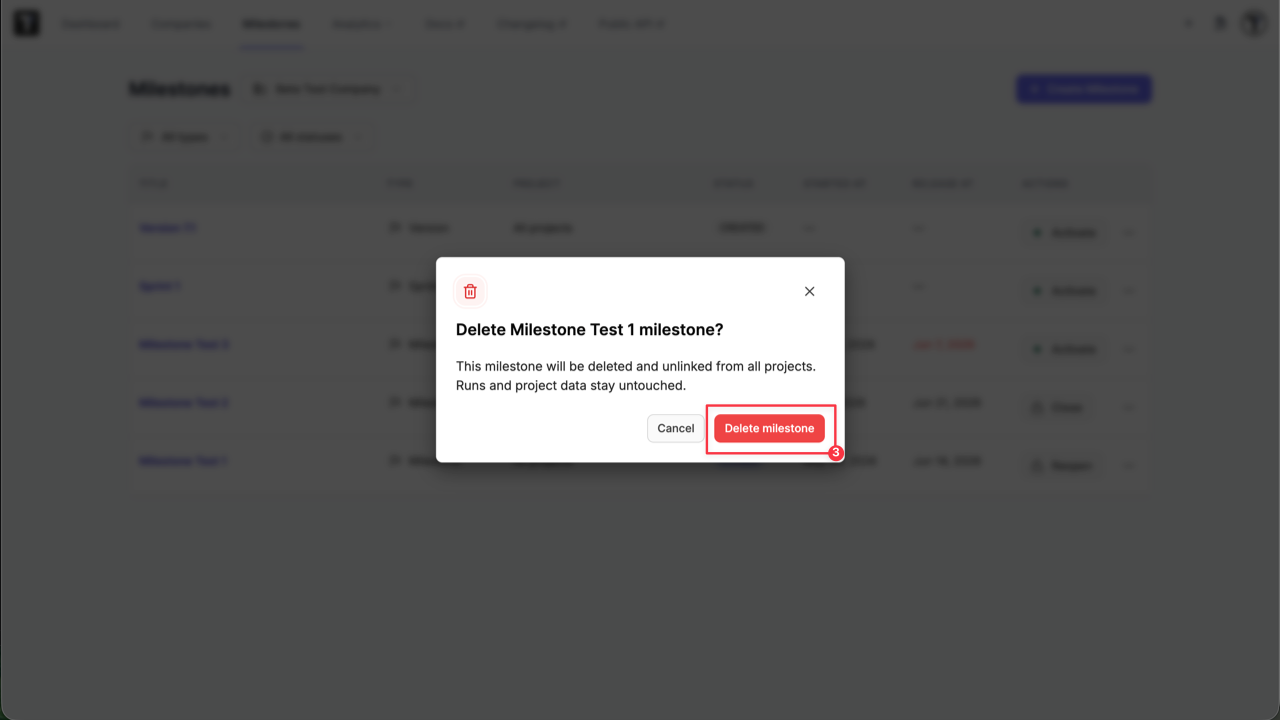 Testomat.io - Edit Milestone